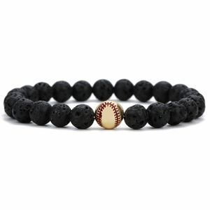 Baseball Softball Lava Bead Bracelet ~ Gold-tone